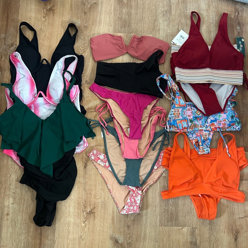 12 Piece Mixed Brand Womens Swimwear Lot Bikini One-Piece Medium New Swimsuits